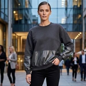 Wilfred Free Aritzia Women's Black Faux Leather Crewneck Sweater Size Large